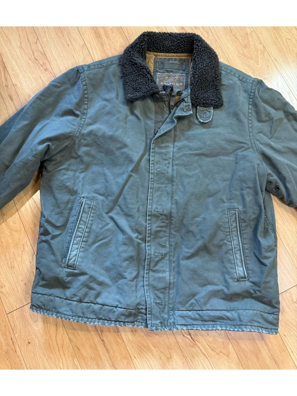 Arizona Jean Co Mens XXL Canvas Sherpa Collar Field Jacket Olive Green NWT